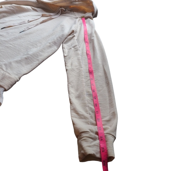 Cowl Neck Pullover Hoodie M Beige Mesh Hem High Low Sweatshirt Relaxed Fit Top - Picture 8 of 9